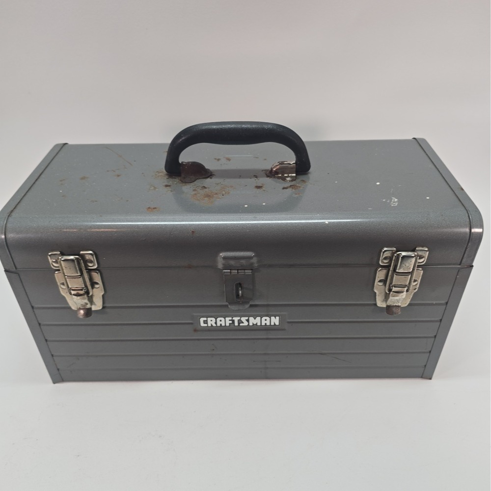 VTG Craftsman 18" x 8" x 9.5" Gray Steel Toolbox W/ Red Tray-No Dents Some Rust